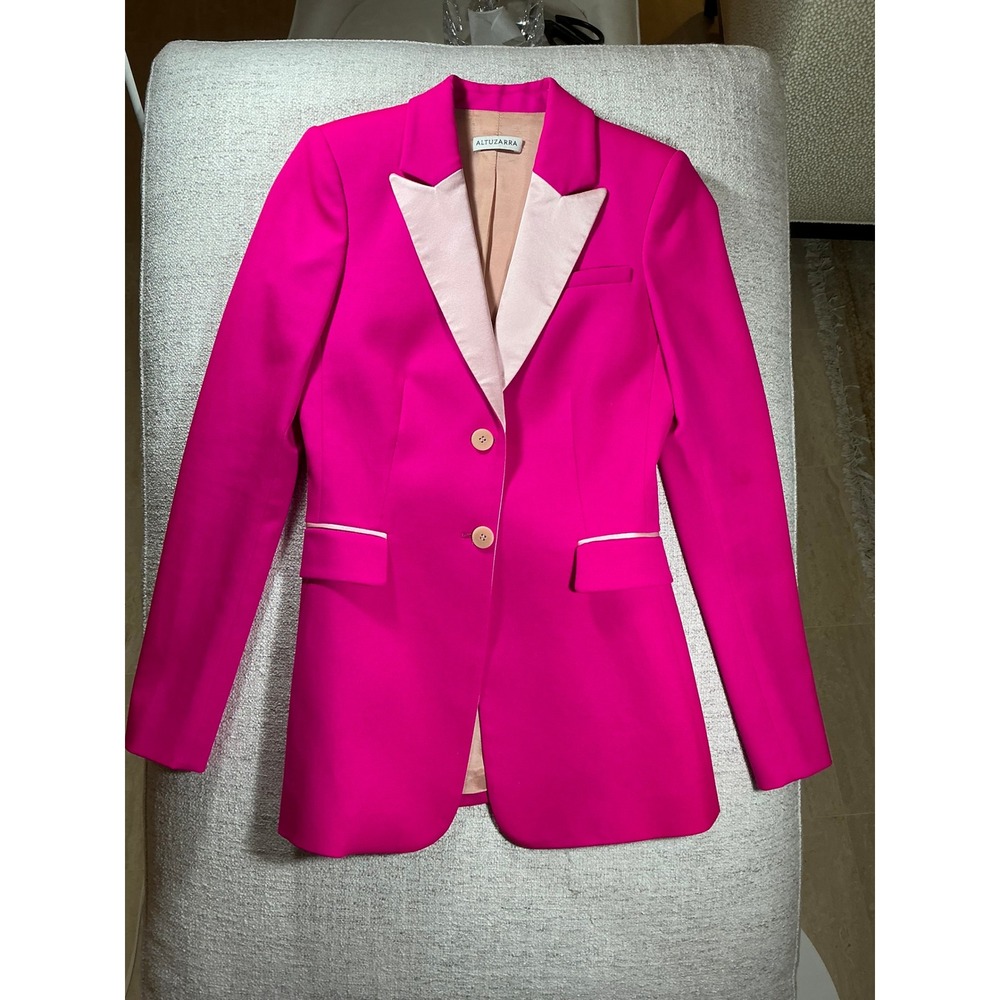 Altuzarra Fuchsia Pink Contrast Lapel Blazer Jacket Size 38 Tailored